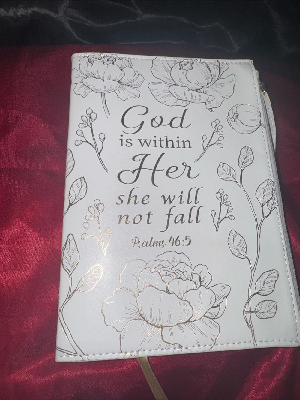 Inspirational Floral Journal - "God is within Her" White & Gold